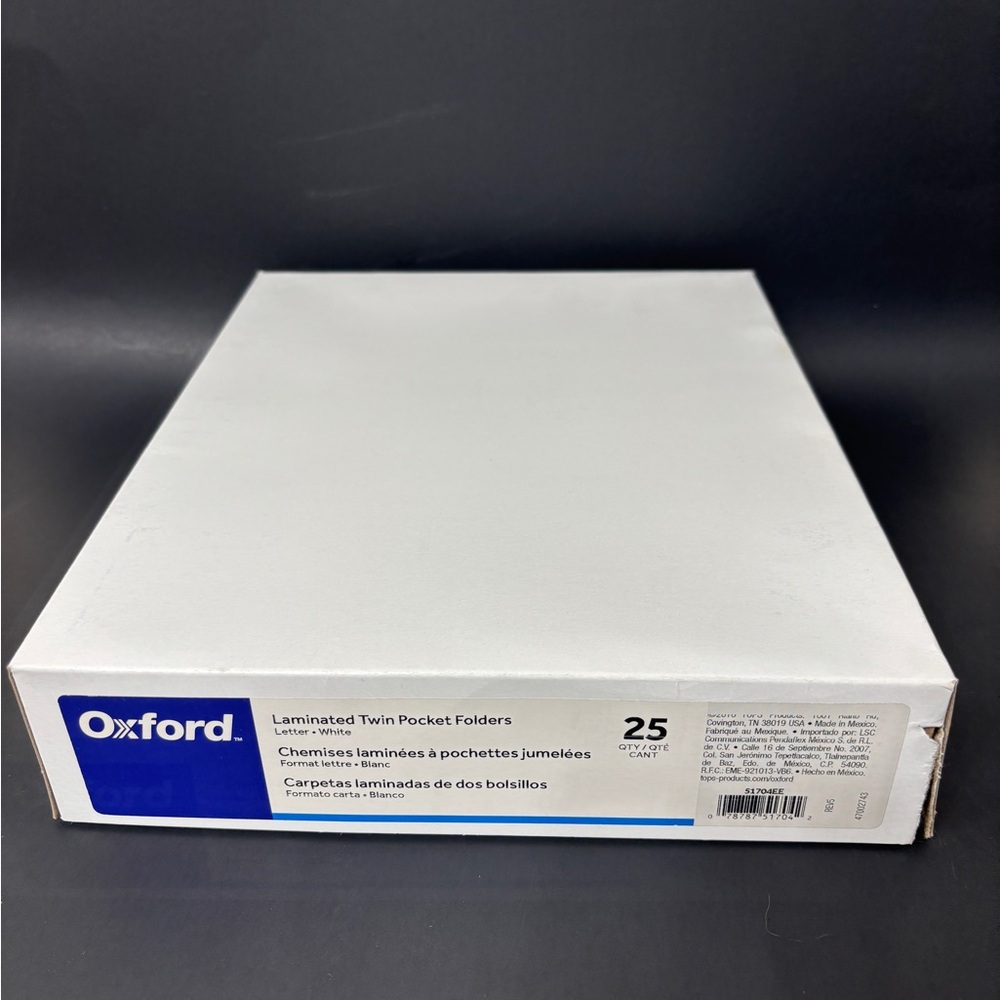 Oxford White Laminated Twin Pocket Folders - Letter - 8.50" X 11" - 23 Folders